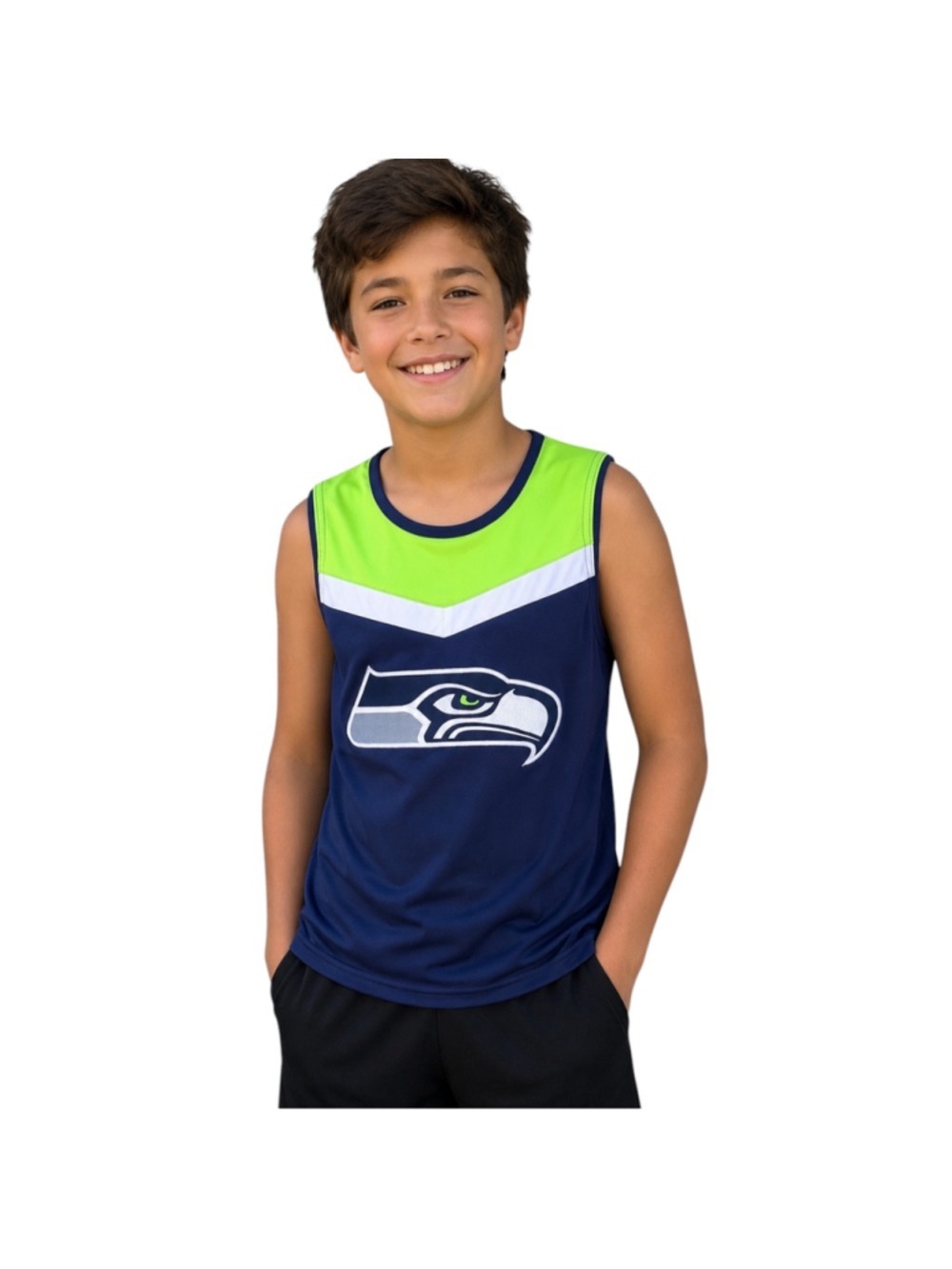 NFL Team Apparel Seattle Seahawks Youth Tank Top Size 14 (Large) Navy Lime Green